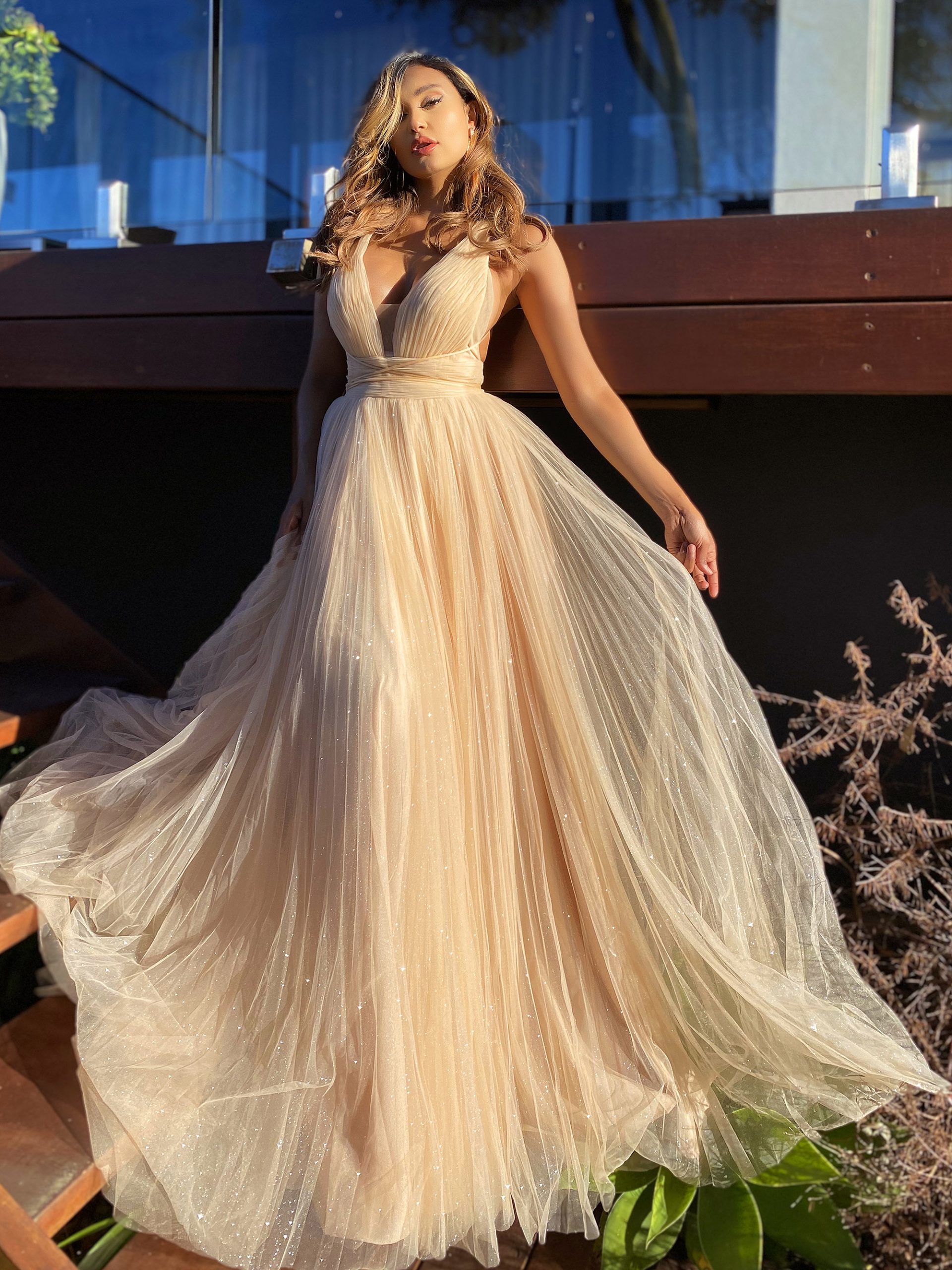 Jadore JX5035, Tulle formal gown, ivory size 12, wine 14