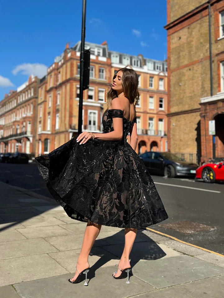 JX6002, Off Shoulder Cocktail dress