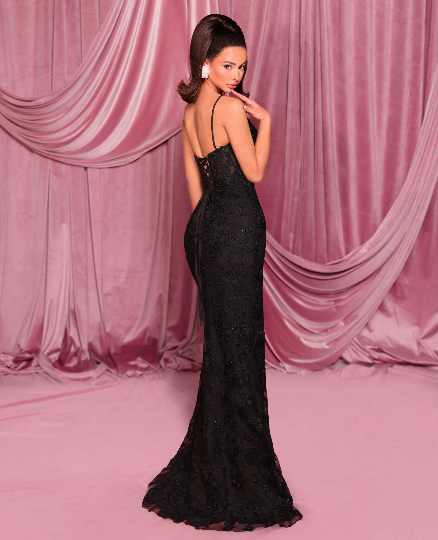 Nicoletta NC3008 Beaded Lace V-Neck Formal Dress